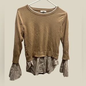 New York & Company Bell Sleeve Sweater Blouse beige striped XS women’s dress